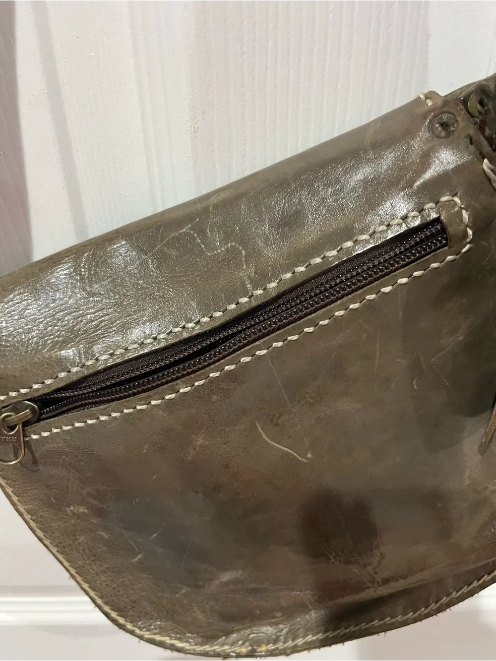 Handcrafted Brown Leather Crossbody Bag, approx 9.5”w x 8”h x 2”d
